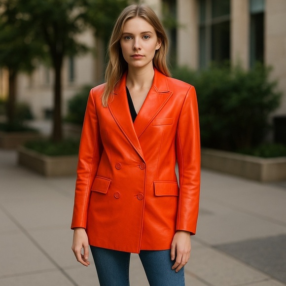 House of Harlow 1960 Jackets & Blazers - House of Harlow orange faux leather blazer jacket oversized NWT